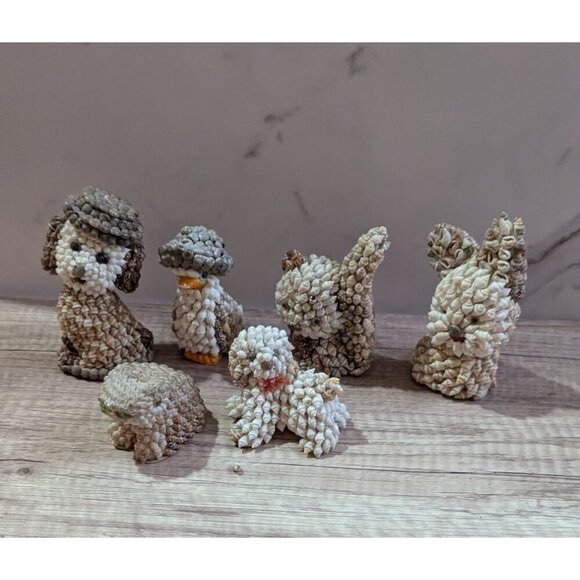 Set Of 6 Adorable Seashell Animal Figurines dog rabbit frog squirrel duck - Picture 4 of 8